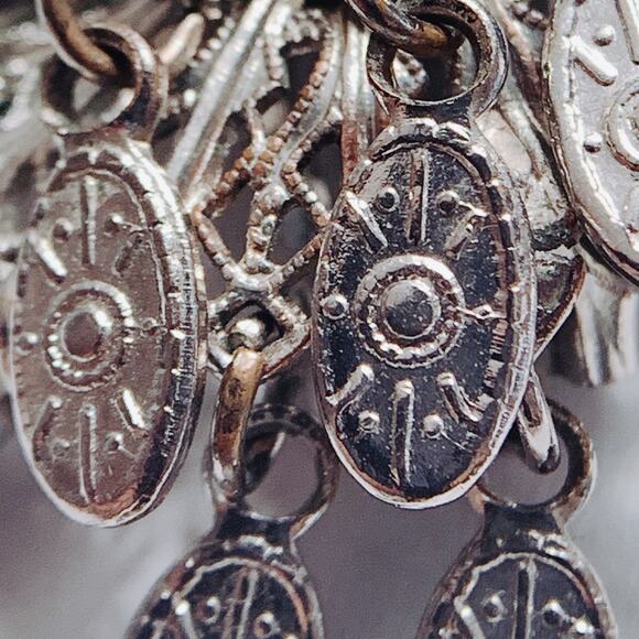 Vintage Mid Century Silver Tone Filigree Dangle Charm Tassel Clip On Earrings - Picture 12 of 12